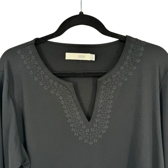I Magnin 2 Piece Set M Black Long Sleeve Top Elastic Waist Pants Embroidered - Picture 4 of 15